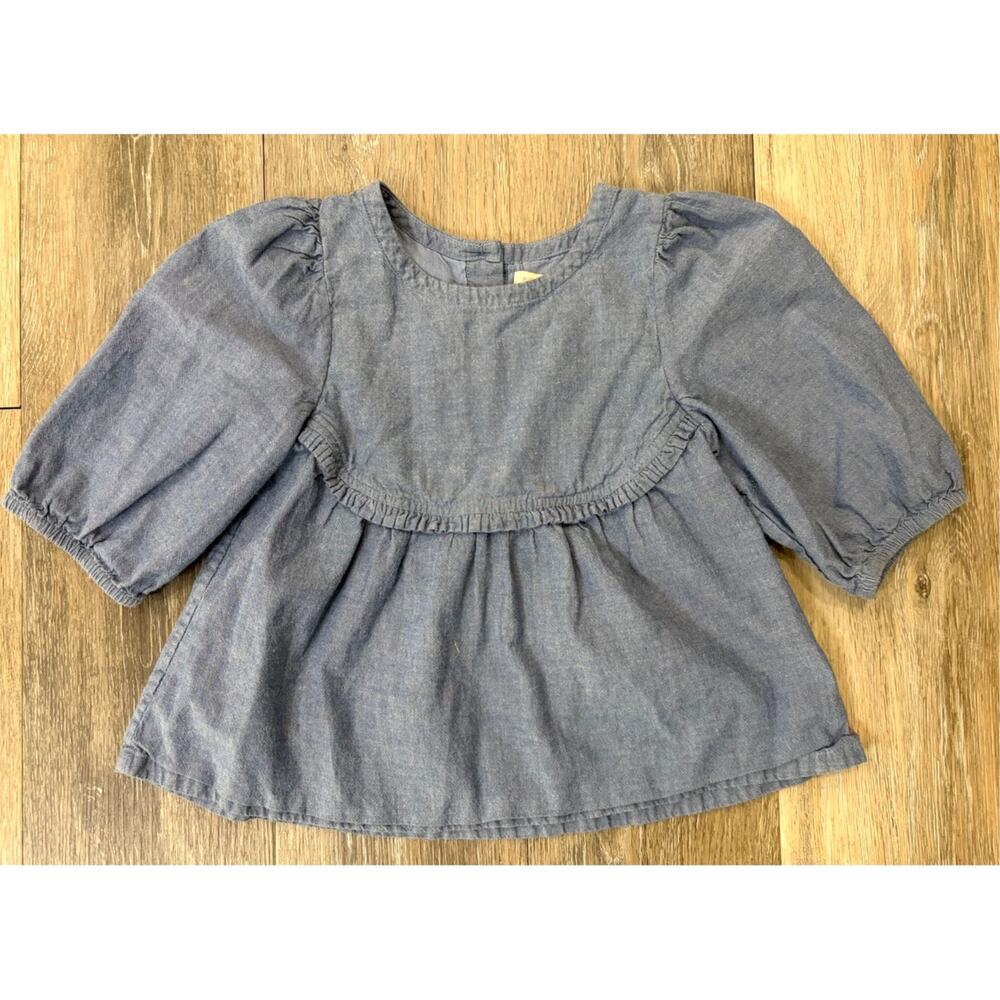 Pink Chicken Chambray Babydoll Top Prairie Cottagecore Puff Sleeve Girls
